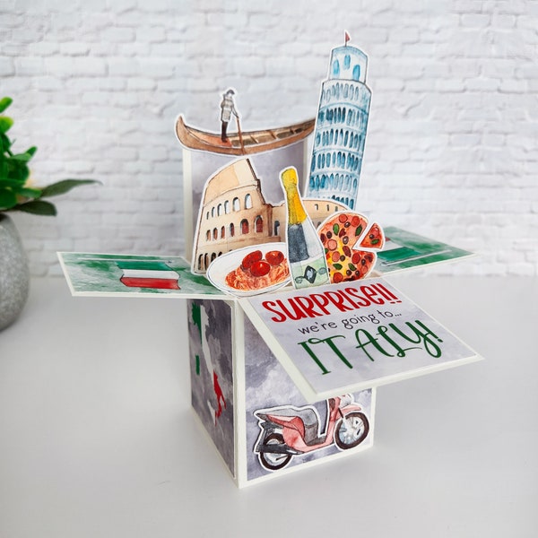 Vacation Surprise Italy Box Card, Surprise We're Going on Vacation Card
