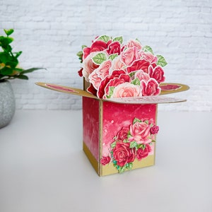 Carte boîte bouquet de roses, carte de mariage d'anniversaire de Saint-Valentin