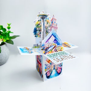 Carte boîte surprise Seattle, carte surprise nous partons en vacances