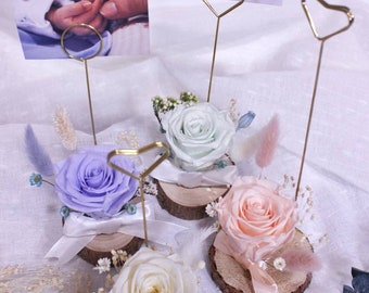 Rose Photo Holder | Name Card Holder  | Wedding Table Number Holder | Flower Decoration Dried Flower Eternal Roses