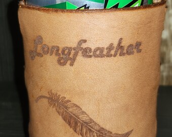 beer koozie, leather wrap for cans, koozie, personalized,