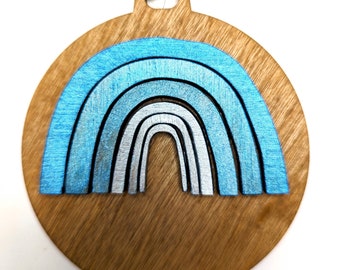 Blue Rainbow Christmas Ornament, Personalized rainbow