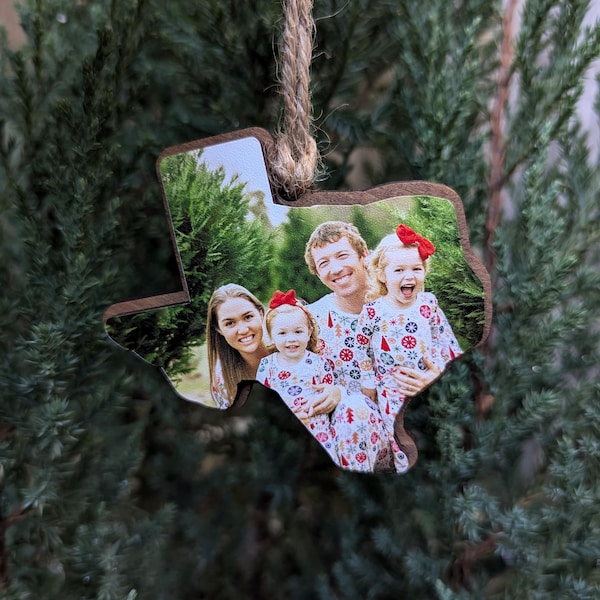 Texas Photo Christmas Ornament: Custom Birchwood Keepsake- Personalized Custom Wood Ornament Gift