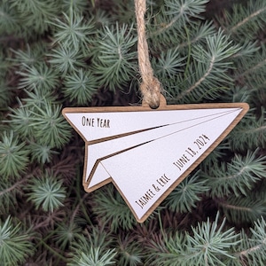 Paper Airplane Christmas Ornament, 1st Wedding Anniversary, Gift for husband, Gift for wife- Personalized Custom Wood Ornament Gift