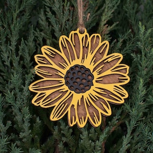 Sunflower Christmas Ornament- Personalized Custom Wood Ornament Gift image 1