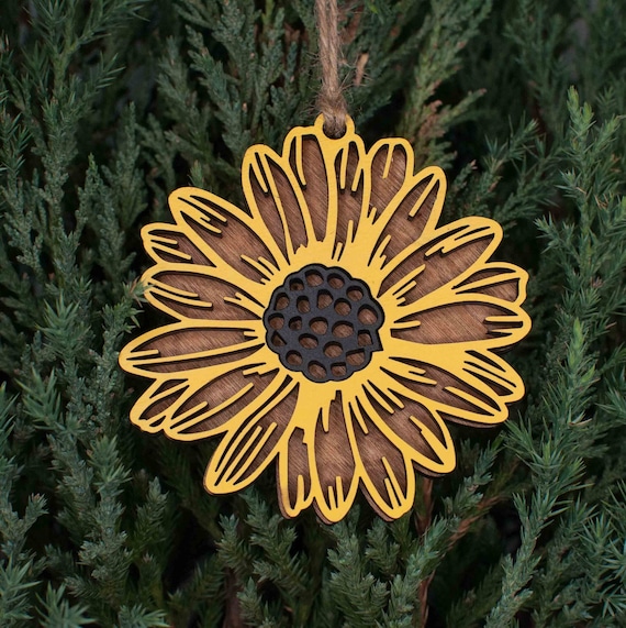 Sunflower Christmas Ornament- Personalized Custom Wood Ornament Gift