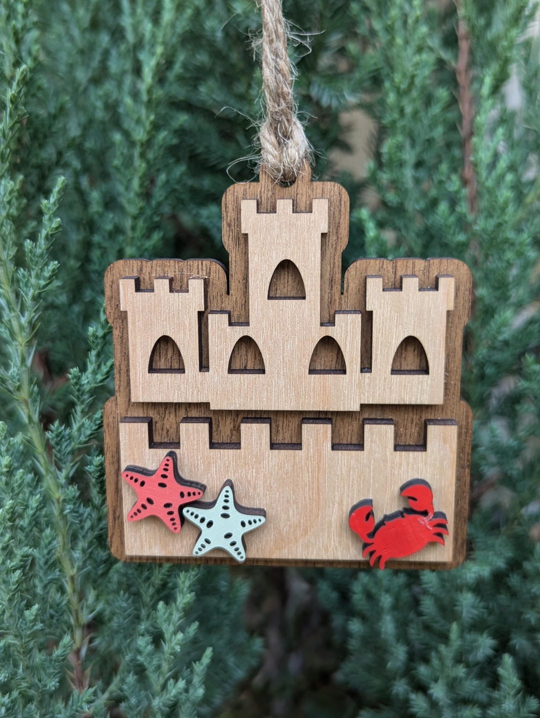 Sand Castle Christmas Ornament, Personalized Name Castle Personalized
