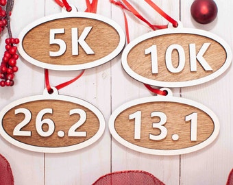 Marathon, Half Marathon, 10K, 5K Christmas Ornament- Personalized Custom Wood Ornament Gift