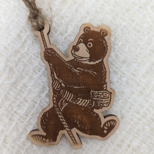 Rock Climbing Bear Christmas Ornament. Bear Rock climbing with Chalk Bag