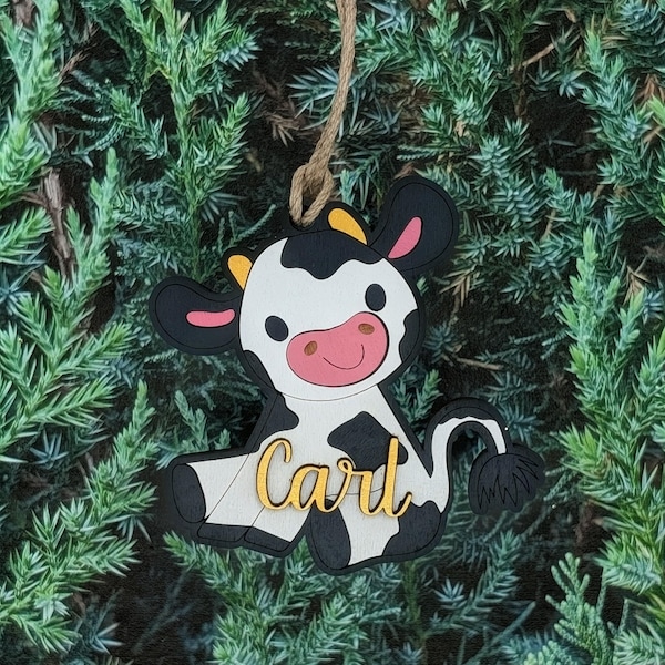 Cow Christmas Ornament- Personalized Custom Wood Ornament Gift