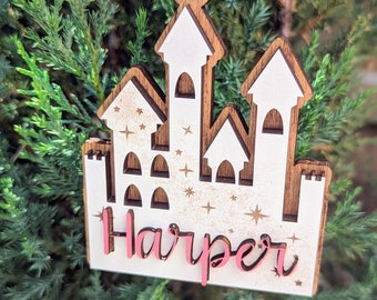 Magical Castle Christmas Ornament, Personalized name Castle- Personalized Custom Wood Ornament Gift