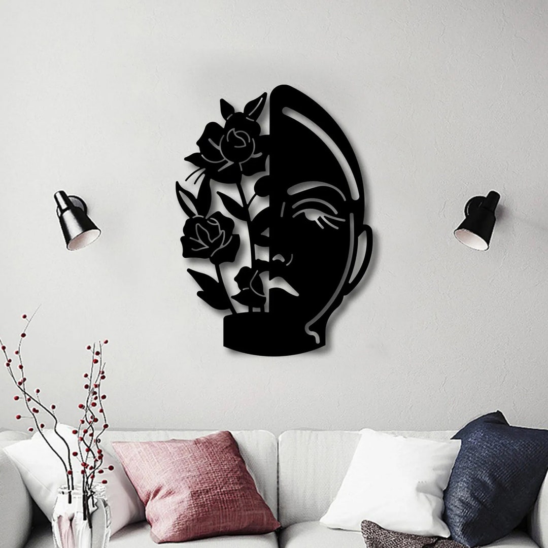 Rose Metal Wall Art, Faces Metal Wall Art, Living Room Wall Art, Metal