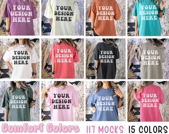 Boho Comfort Colors Mockup Bundle Front Back Mockup Trendy Mock Up Comfort Color 1717 Oversized Tshirt Mockup Retro Vintage Witchy Halloween