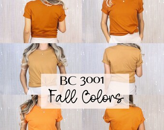 Pacchetto Fall Bella Canvas Mockup, Mockup retrò, Mockup di camicia arancione, Mockup di tshirt toast, Mockup autunnale, Autunno, Camicia BC 3001 anteriore e posteriore