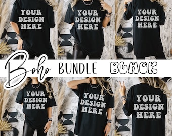 Black Comfort Color Mockup Bundle Front and Back Shirt Mock Up C1717 Oversize Mock Black Tshirt Comfort Color 1717 Boho Retro Witchy Vintage