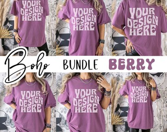 Berry Comfort Color Mockup Bundle Front Back Shirt Mock Up C1717 Oversize Mock Purple Tshirt Comfort Color 1717 Boho Retro Witchy Vintage