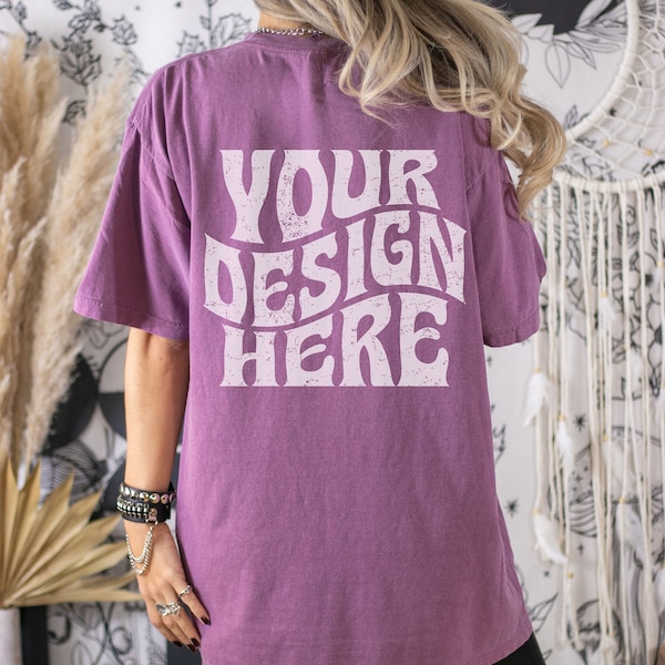 Back of Tshirt, Comfort Colors Mockup Berry, Boho Mockup, Trendy Mock, CC 1717 Mockup Hippie Oversize Mockup Retro Vintage Hippie Purple