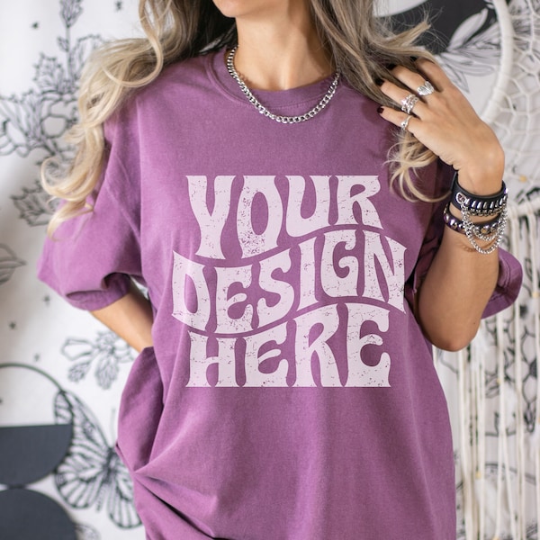 Comfort Colors Mockup Berry, Boho Mockup, Trendy Mock, CC 1717 Mockup Hippie Oversize Mockup Retro Vintage Hippie Purple Mockup Peace Sign