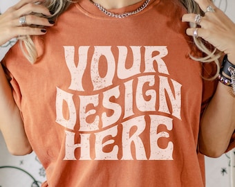 Yam Comfort Color Mockup Bundle Front and Back Shirt Mock Up C1717 Oversize Mock Orange Tshirt Comfort Color 1717 Boho Retro Witchy Vintage