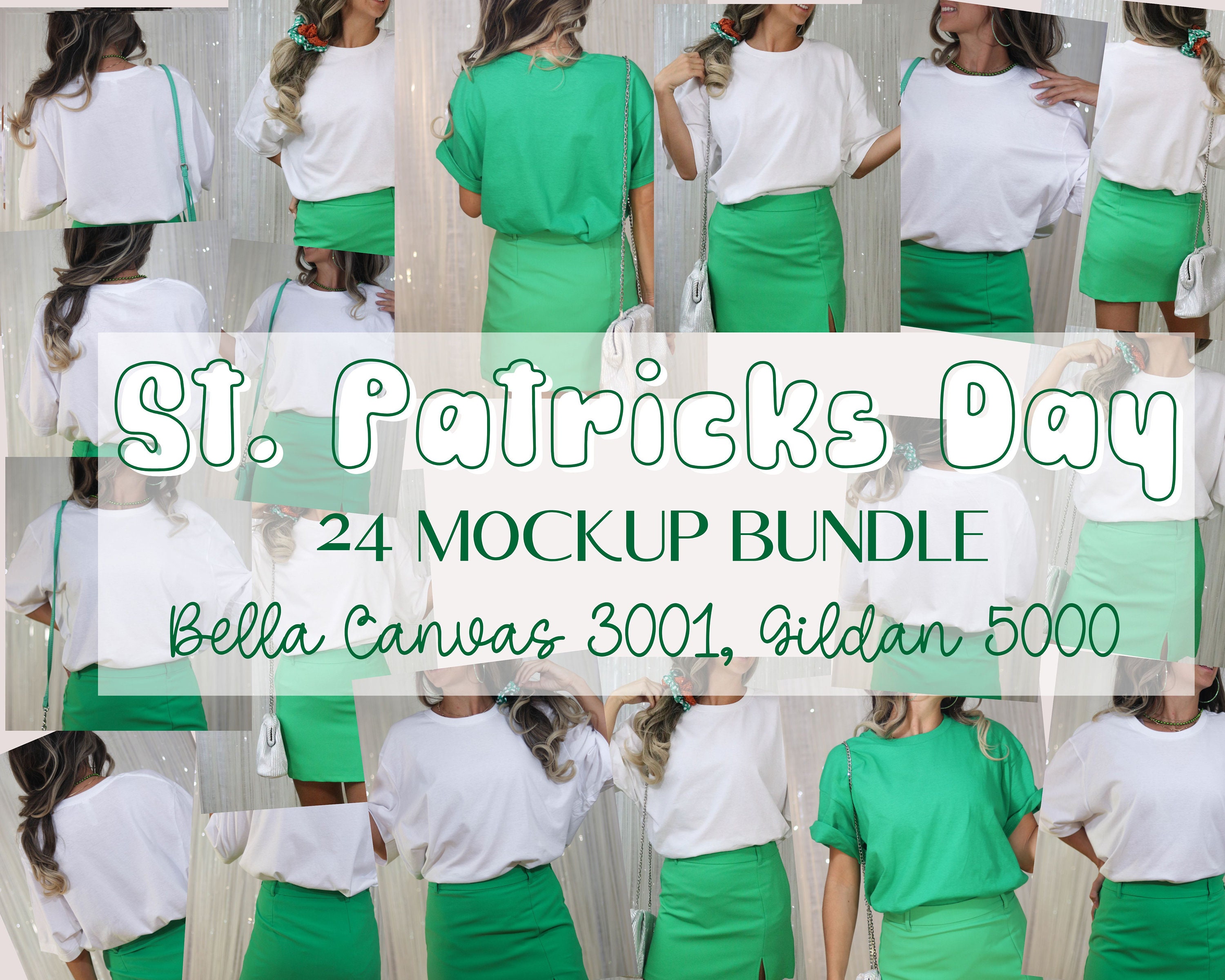 St Paddy's Day Mockup Bundle, Bella Canvas 3001 White Mockup, St Patricks Day Tshirt Mockup, Gildan 5000 White Mockup, BC 3001 White Mock Up