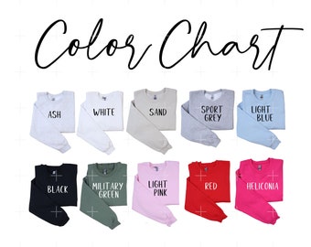 Gildan 18000 Color Chart | Gildan Sweatshirt Color Chart | Color Swatch 10 Colors | 18000 Flat Lay Color Chart