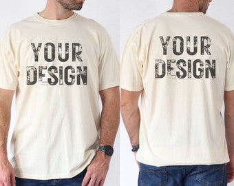 Ivory Comfort Colors 1717 Male Mockup Bundle Front & Back, Ivory C1717 Male Model Mock-Up, Mens TShirt Mockup, Summer Mockup, Fathers Day