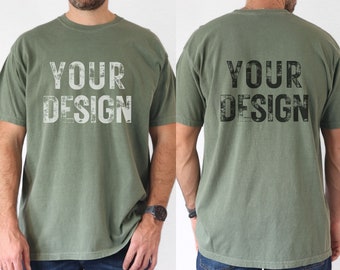 Moss Comfort Colors 1717 Male Mockup Bundle Front & Back, Moss C1717 Male Model Mock-Up, Mens TShirt Mockup, Summer, Father's Day, Christmas