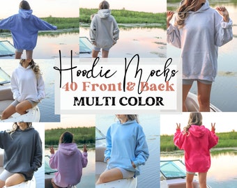 Aesthetic Hoodie Mockup Gildan 18500 Preppy Hoodie Mock Bundle Gildan Model Lifestyle Oversized Hoody Sand White Blue Pink Ash Sport Grey