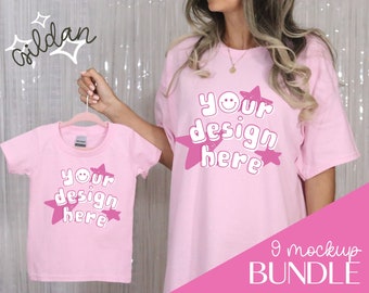 Mama and Mini Mockup Bundle, Mommy & Me Mock Up, Family Mock, White Light Pink, Sport Grey, Gildan 18000, Bella Canvas 3001, 5100P, BC 3001T
