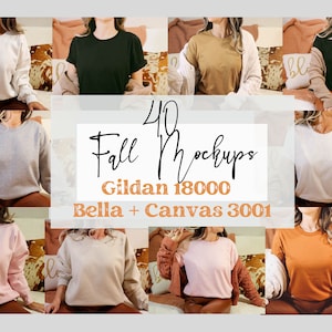Fall Mockup Bundle Bella Canvas 3001 Gildan 18000 Mockup Tshirt Mockup Sweatshirt Mockup White Ash Sport Grey Autumn Toast Pink Sand Mockup