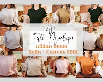 Fall Mockup Bundle Bella Canvas 3001 Gildan 18000 Mockup Tshirt Mockup Sweatshirt Mockup White Ash Sport Grey Autumn Toast Pink Sand Mockup