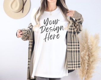 White Bella Canvas 3001 Mockup - BC 3001 Oversized T-shirts Mockup - 3001 Model Mockup - Boho Mockup - Model Mockup - Lifestyle Mock
