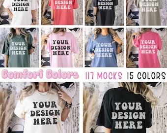 Boho Comfort Colors Mockup Bundle Front Back Mockup Trendy Mock Up Comfort Color 1717 Oversized Tshirt Mockup Retro Vintage Witchy Halloween