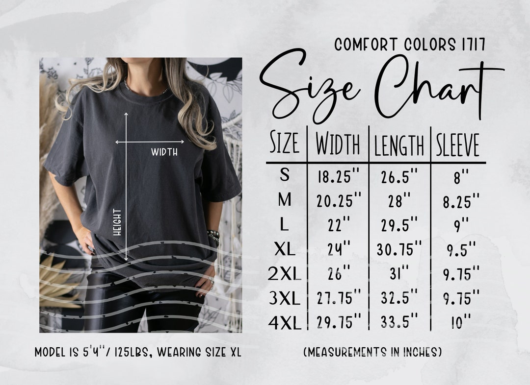 C1717 Size Chart, Comfort Colors 1717 Size Chart Etsy
