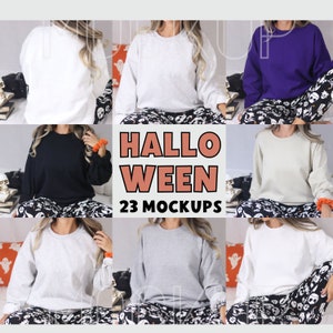 Gildan 18000 Halloween Mockup Bundle, Fall Sweatshirt Mockup Bundle, Gildan Mockup Bundle, Crewneck Mock Up, Purple, Sport Grey, Ash, Black