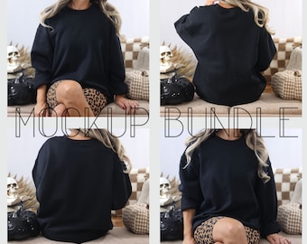 Black Gildan 18000 Mockup Bundle, Front and Back Sweatshirt Mockup Front and Back, Gildan Mockup Back, Black Sweatshirt Mockup Bundle