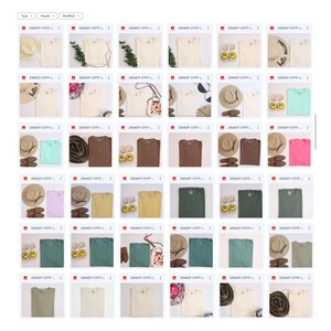 K&ouml;nnte beinhalten: Eine Sammlung von 36 T-Shirts in verschiedenen Farben, darunter Wei&szlig;, Beige, Braun, Gr&uuml;n, Blau, Rosa und Gelb. Einige Shirts haben grafische Designs, wie zum Beispiel Smileys, einen Hut und das Wort "hello".