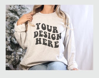 Ash Christmas Mockup, Gildan 18000 Ash Mockup, Gildan Ash Sweatshirt Mock Up, Ash Crewneck Mockup