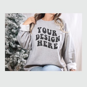 Sport Grey Christmas Mockup, Gildan 18000 Sport Grey Mockup, Gildan Sport Grey Sweatshirt Mock Up, Sport Grey Crewneck Mockup