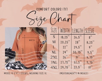 Halloween C1717 Size Chart, Comfort Colors 1717 Size Chart