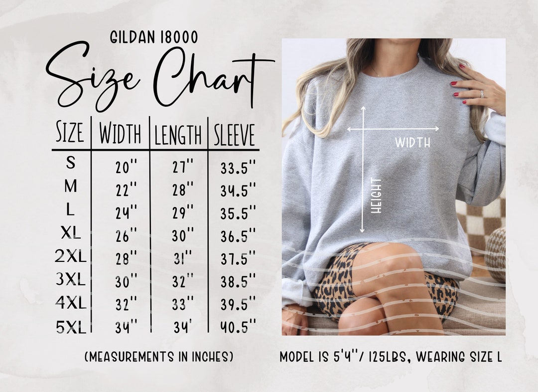 Gildan 18000 Size Chart, Sweatshirt Size Chart, G180 Size Chart, G18000 ...
