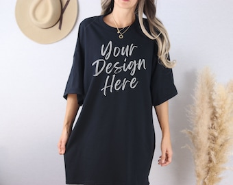 Black Gildan 5000 Mockup, Gildan 5000 Shirt Mockup, Oversized Mockup, Boho Mockup, Model Mockup, G500 Mockup, Trendy Mockup, Shirt Mockup