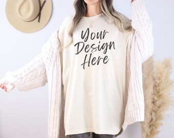 Vintage White Bella Canvas 3001 Mockup - BC 3001 T-shirt oversize Mockup - Modello 3001 Mockup - Boho Mockup - Modello Mockup - Lifestyle Mock