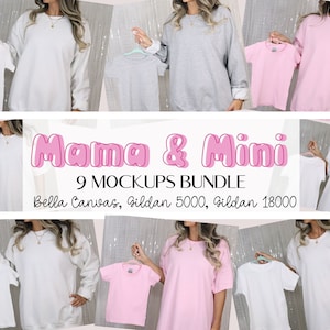 Mother&#39;s Day Mockup Bundle, Mama and Mini Mockup Bundle, Mommy & Me Mock Up, Family Mock, White Light Pink, Gildan 18000, 5100P, BC 3001T