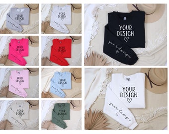 Gildan 18000 Mockup Bundle With Sleeve, Sweatshirt Sleeve Mockup Bundle, Collar Mockup, Sleeve Mockup, Crewneck, Sweater Mockup Flat Lay POD