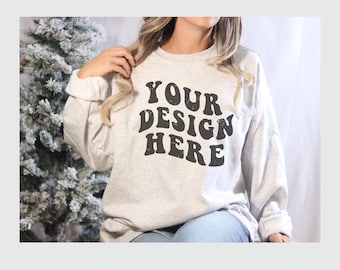 Ash Christmas Mockup, Gildan 18000 Ash Mockup, Gildan Ash Sweatshirt Mock Up, Ash Crewneck Mockup