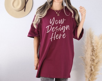 Marron Gildan 5000 Mockup, Gildan 5000 Shirt Mockup, Oversized Mockup, Boho Mockup, Model Mockup, G500 Mockup, Trendy Mockup, Shirt Mockup