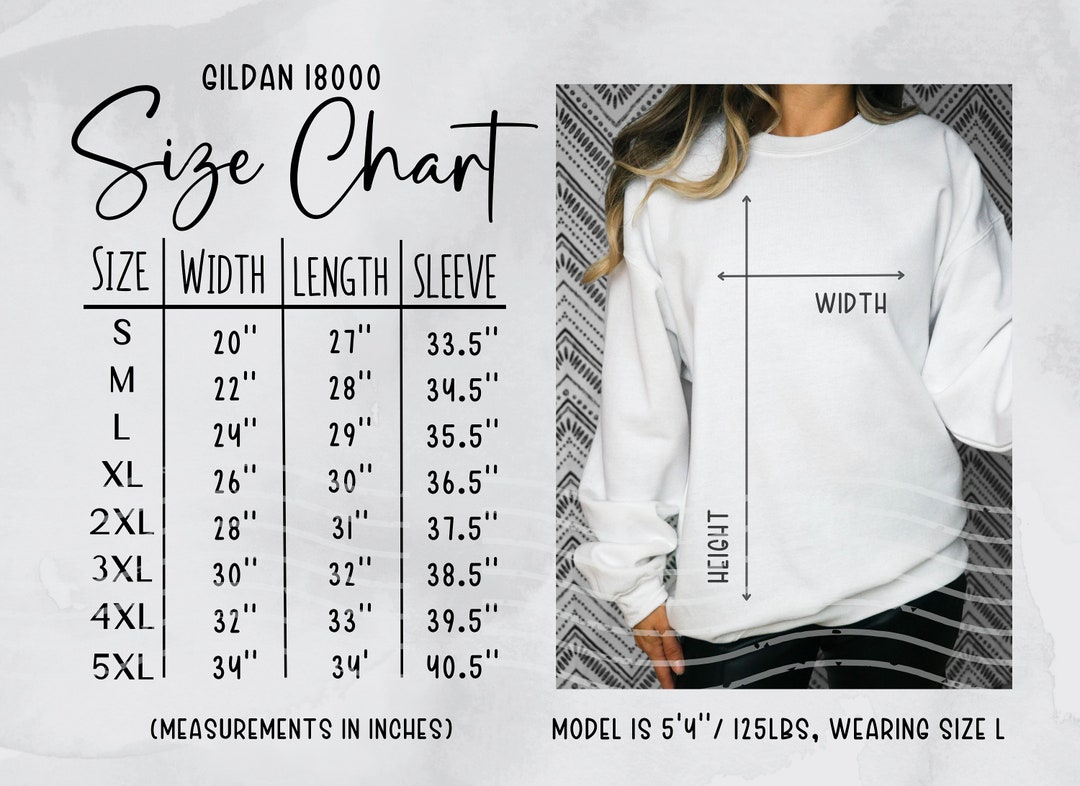 Gildan 18000 Size Chart Sweatshirt Size Chart G180 Size - Etsy