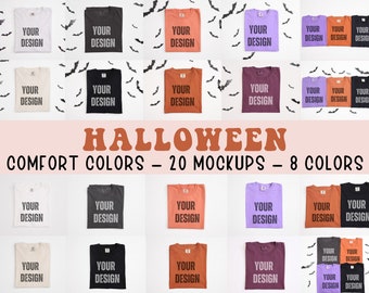 Halloween Mockup Bundle, C1717 Flat Lay, Comfort Colors Folded Mockups, Yam Violet Pepper Black White Ivory Purple Orange T Shirt Mock Up