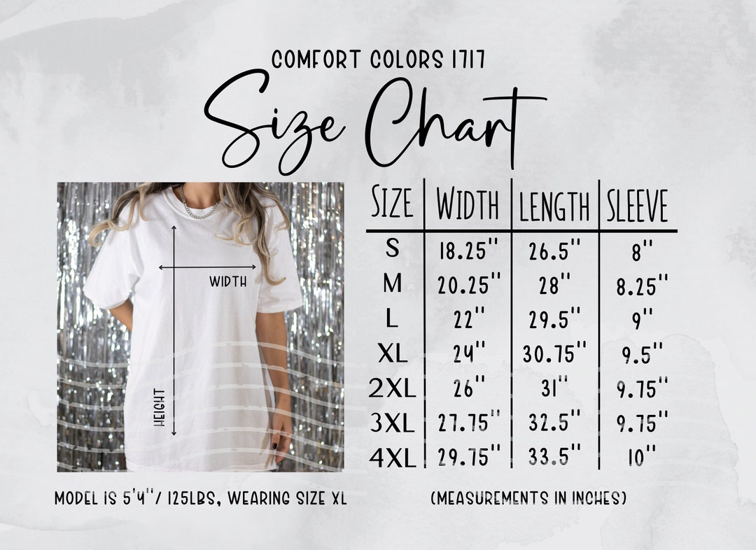 C1717 Size Chart, Comfort Colors 1717 Size Chart - Etsy